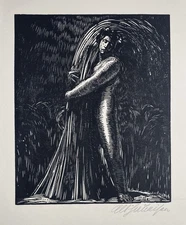 Albert Haueisen - Schnitter Korngabe Grains Woodcut Signed 1920