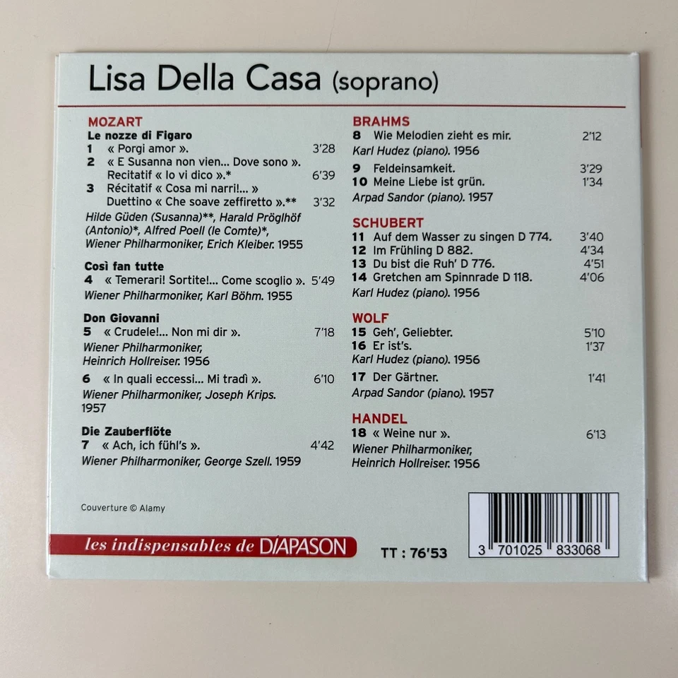 Lisa Della Casa - Mozart • Brahms • Schubert • Wolff/ CD Diapason d'Or - Photo 2/2