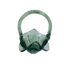 Fenton Green Glass Basket Bowl Candy Dish