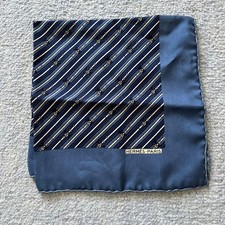 HERMES Scarf Silk Navy Excellent Made in France