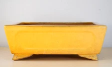 Japanese Bonsai Pot Tokoname WATANABE IKKO 11.2"(28.4cm) Yellow Rectangle Y984