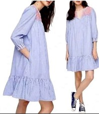 J. Crew Embroidered Popover Dress With Ruffle Hem SZ XXS  100% Cotton 