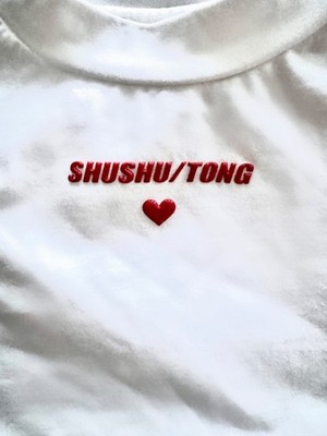 SHUSHU/TONG High End/Flirty/Banded Hem/Japanese Cherry Red Heart Logo T-Shirt