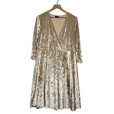 Torrid Faux Wrap Dress 2X Tan Surplice V-Neck Crushed Velvet Tie Waist Elegant