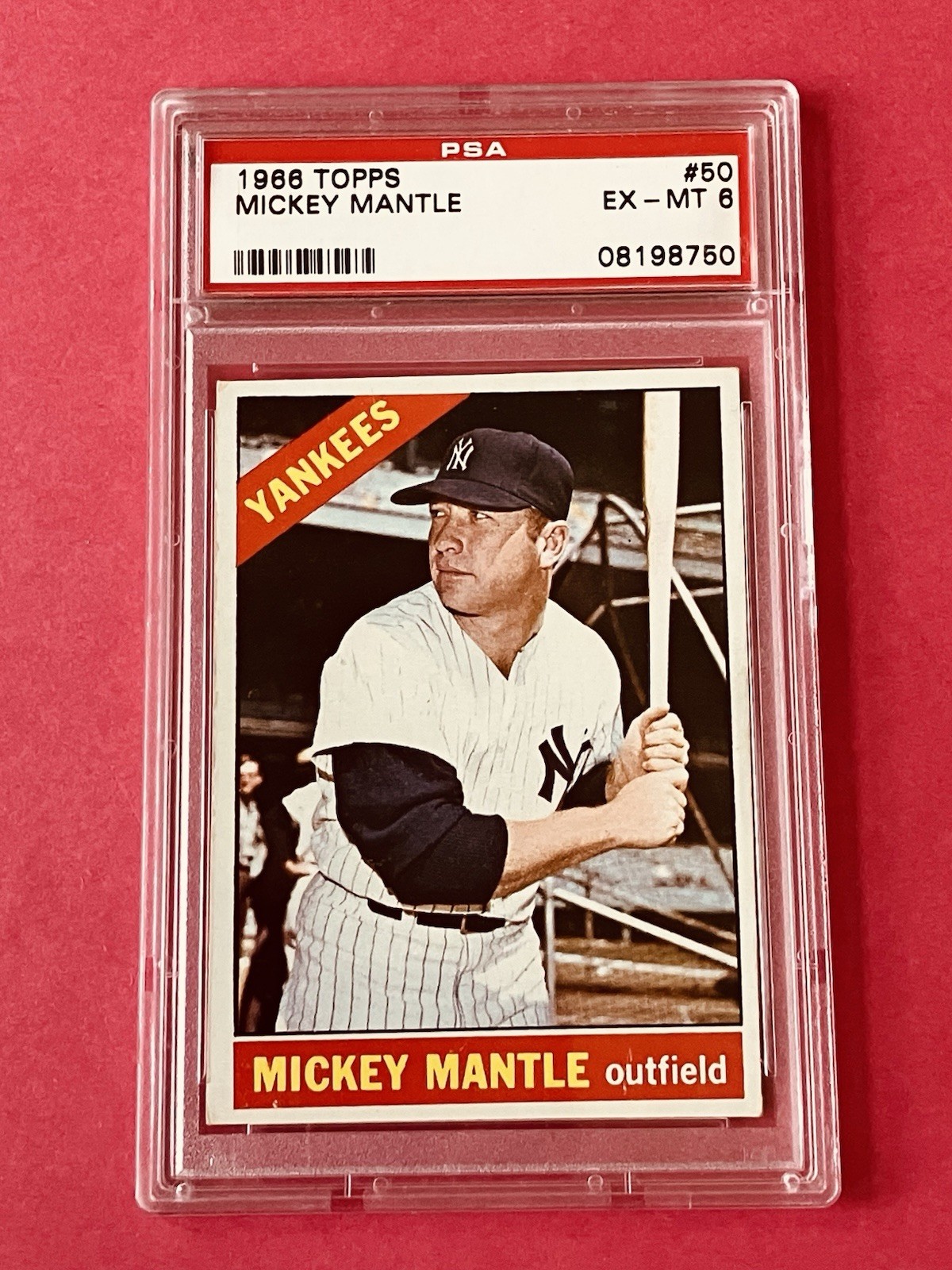 1966 TOPPS #50 MICKEY MANTLE NEW YORK YANKEES BASEBALL CARD PSA 6 EX/MT