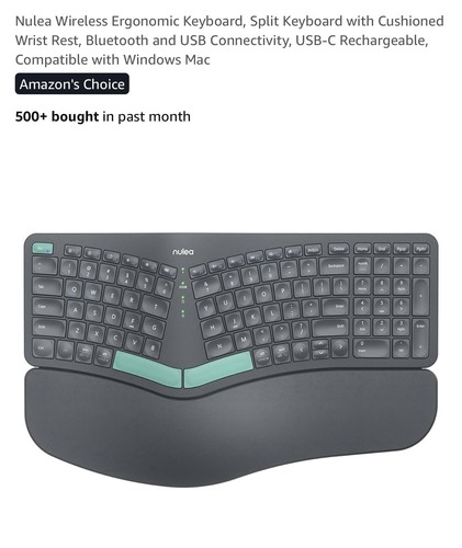 Nulea Wireless Ergonomic Keyboard- Black - 第 1/8 張圖片