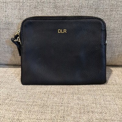 Mark & Graham Black Leather Pouch Zip Top Made In Italy Used *initials DLR*