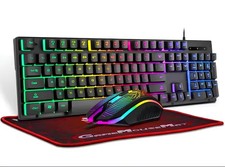 WG® RGB Gaming Keyboard Mouse Pad Combo UK LED Backlit Wired Set PC Laptop Gamer