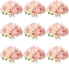 , 10 Bouquets Artificial Rose Flowers, 120 Pcs, Pink and White, Silk