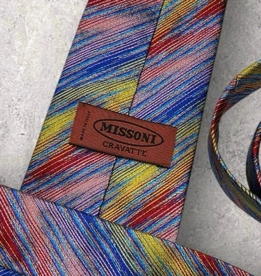 MISSONI Silk Tie ITALY Blue Gold Purple Geometric W:3.7" EUC - Image 2 of 4