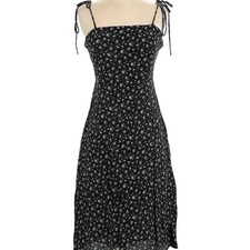 Urban Outfitters Floral Black Yellow Midi Dress with Tie Straps Size 4