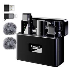 2 Wireless Lavalier Microphone for iPhone Android Phone PC, Pro Lapel Mic Sys...