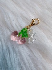 Cherry Bag Charm Keychain Fob pink Jelly Zipper Pull Mini 3D Handmade Gift