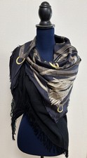 GUCCI Triangle Scarf Shawl 3-Layer Silk Cashmere Modal Monogram Black Italy