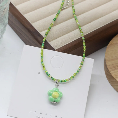 Boho koreanischer Stil Perlen Gänseblümchen Halskette Halsband Y2K bunt Charm Handarbeit Frauen