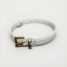 Yves Saint Laurent Belt Gold Logo On White Size 28-30 - 100 Cm
