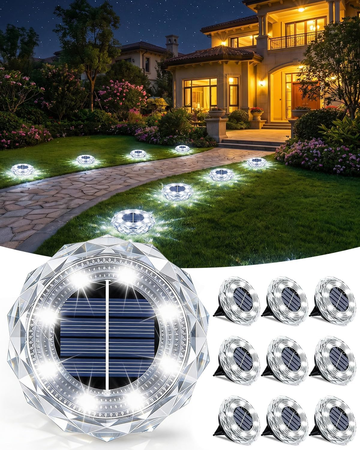 10x Solar Garden Lights 8 LED Outdoor Pathway Driveway Ground Lights UK