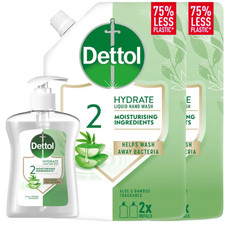 DETTOL Set Feuchtigkeit Aloe & Bambus Flüssigseife mit Pumpe 250 ml + 2 x500ml