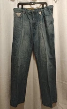 Vintage Pelle Pelle Jeans Men 38x34 Y2K Grunge Skater Leather Flaps Indigo Brush