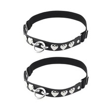 alisikee 2PCs Adjustable O-Ring Leg Garter, Elastic Punk Studded Heart Thigh ...