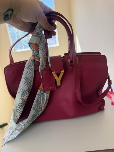 Saint Laurent YSL Fuchsia Leather Crossbody Purse Satchel
