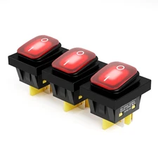 3 PCS Black KCD4 DPST Waterproof Rocker Switches, 30A, 12V 24V, Red LED, On Off