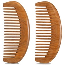 2 Pack Wooden Comb, Wide Tooth Comb for Wavy Hair, Fine Tooth for Beard and T...