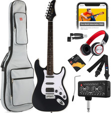 Beginner HSS Electric Guitar Kit W/Headphone Amp, Padded Gig-Bag, Headphones, Gu