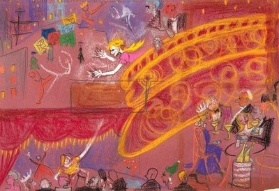 Christina Malman Vignettes   Colorful Mid-Century Theater and Café Illustration