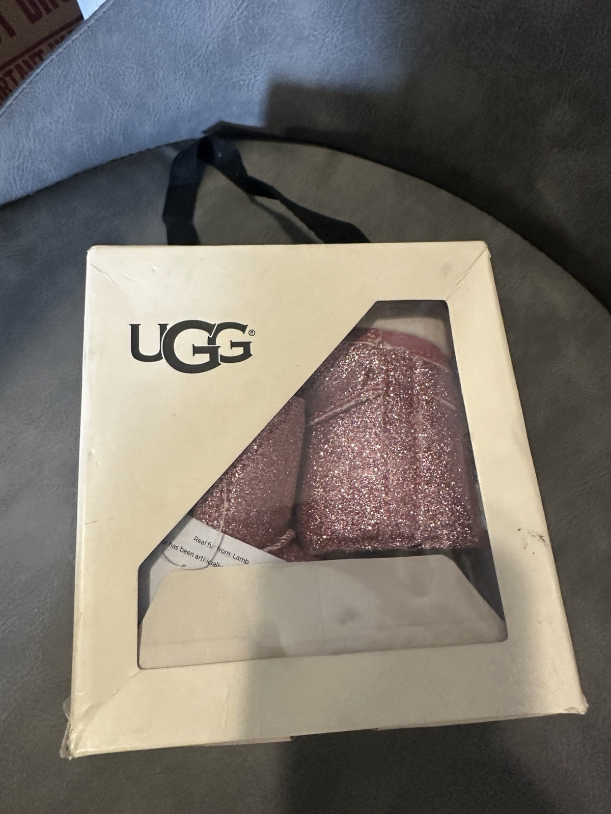 UGG Pink Glitter Bootie Baby Shoes US 3 Hook & Loop Wool Lining New with Box
