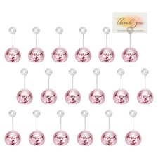 2in Disco Ball Place Card Holder, 18pcs Number Holders with Clips, Pink