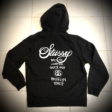 Stussy World Tour Hoodie Pullover Sweatshirt Black Size S