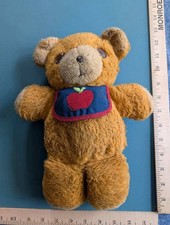 NO SQUEAKER Vintage 1975 Fisher Price Freddy Teddy Bear Apple Bib 11" Stuffed