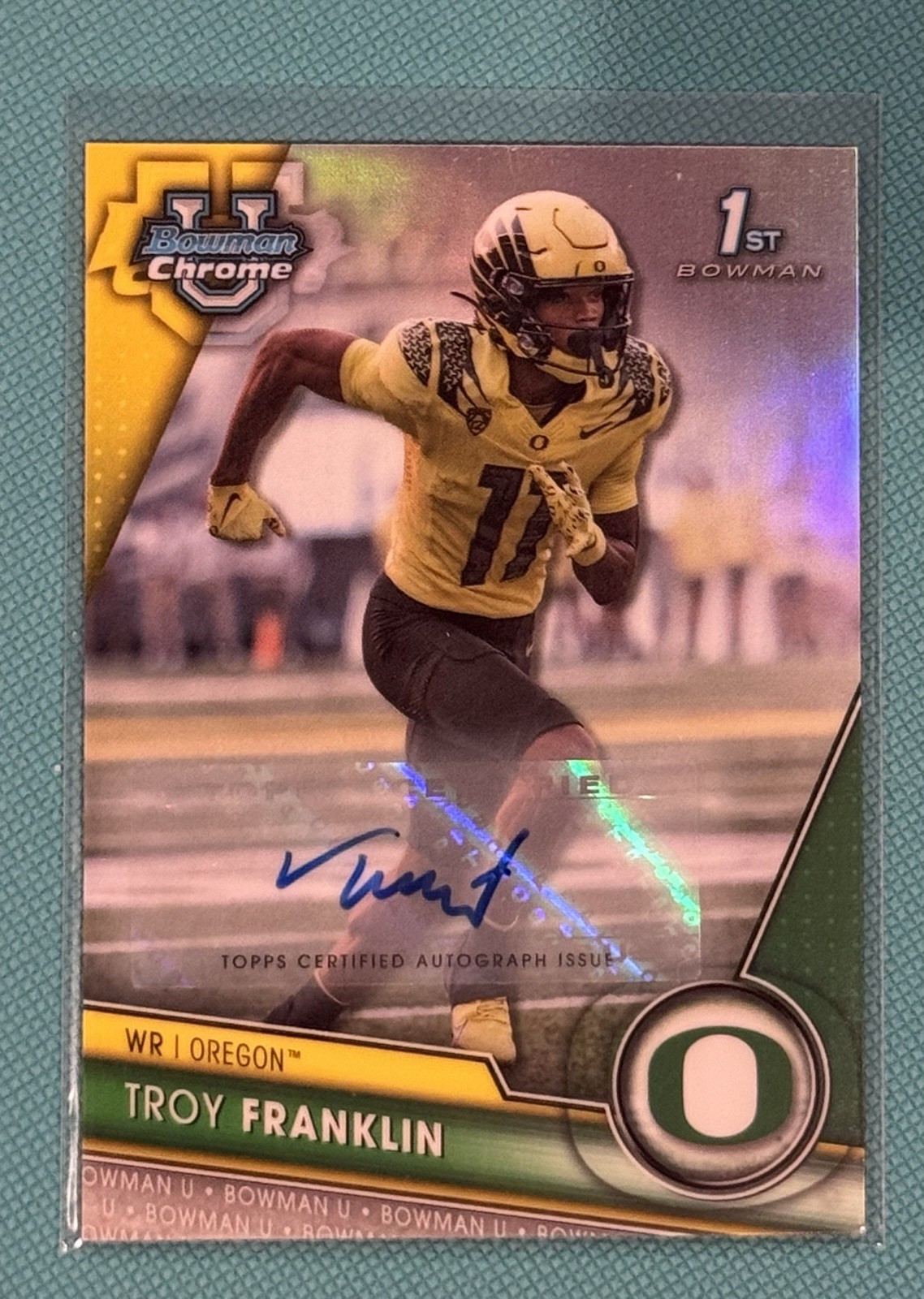 2023 Bowman U. Chrome Refractor /499 Troy Franklin #112 AUTO OREGON! DEN BRONCOS