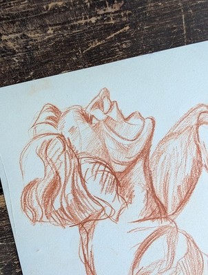 Vtg 2000s Original Art Figure Drawing by Anonymous Artist Red chalk