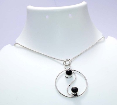 925 Silver Plated Outstanding Black Onyx Necklace 17'' Ethnic Gift Trendy MJ