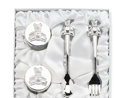 NEW The Baby Collection Teddy Bear Silver Plated Fork  Spoon Set - V62019