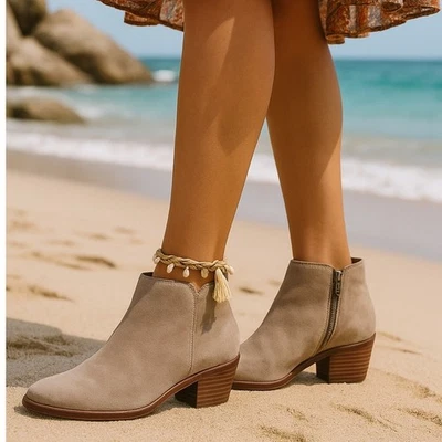 Sam Edelman Tostado Beige Gamuza Botines EE. UU. 7.5 Otoño Minimalista Básico - Imagen 1 de 4