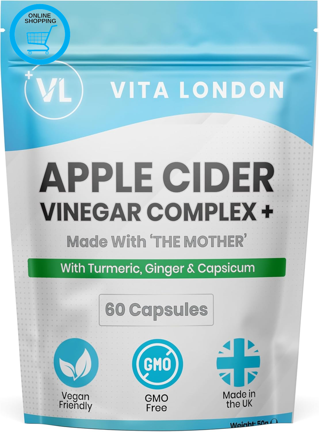 Apple Cider Vinegar Capsules with the Mother | 1500Mg + Complex with Turmeric, G