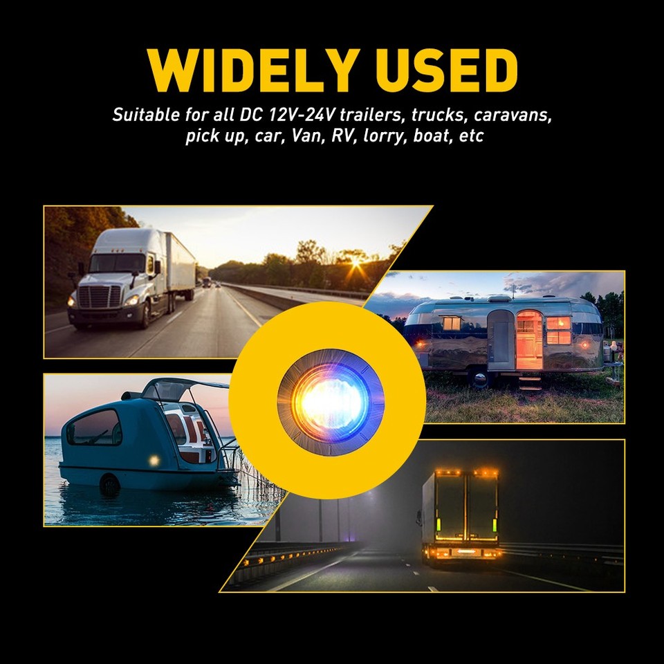 20x Round Amber+ Dual Color Side Marker Lights LED Bullet Truck Trailer ...