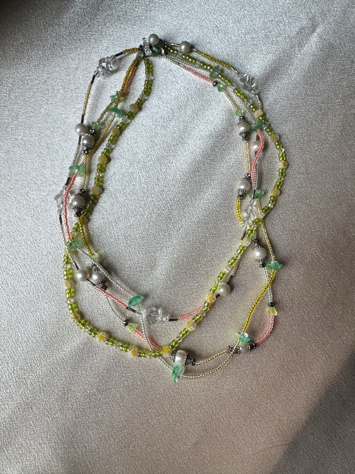 Multicolor layered beaded statement necklace with… - image 4