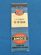 Amoco Gas Station Myers Oil Statesville North Carolina VTG Matchbook Cover L#301