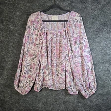 Johnny Was Top Womens XL Pink Floral Peasant Lightweight Flowy Garden