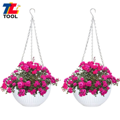 2 Pack 8'' White Hanging Basketed Plastic Garden Vine Planter Flower Garden Pot