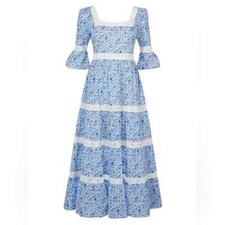 NEW Pink City Prints Dress Tuckernuck Sky Chintz Blue Organic COTTON Small