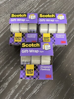 Scotch 3M Gift Wrap Tape Satin Finish 3/4'' x 325'' ea - 9 Rolls Total