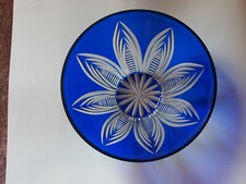 Bleikristallschale blau, sehr schöner Blumenschliff, Topzustand,Dm20cm,Höhe 9 cm