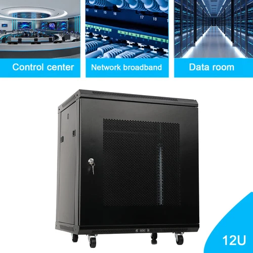 12HE Serverschrank abschließbar Netzwerkschrank Rack Server Schrank mit 4x Räder