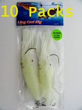 10 Packs 4.5" Ling Cod Squid Rigs Glow Two Bulb rigged Squid Fishing Lures