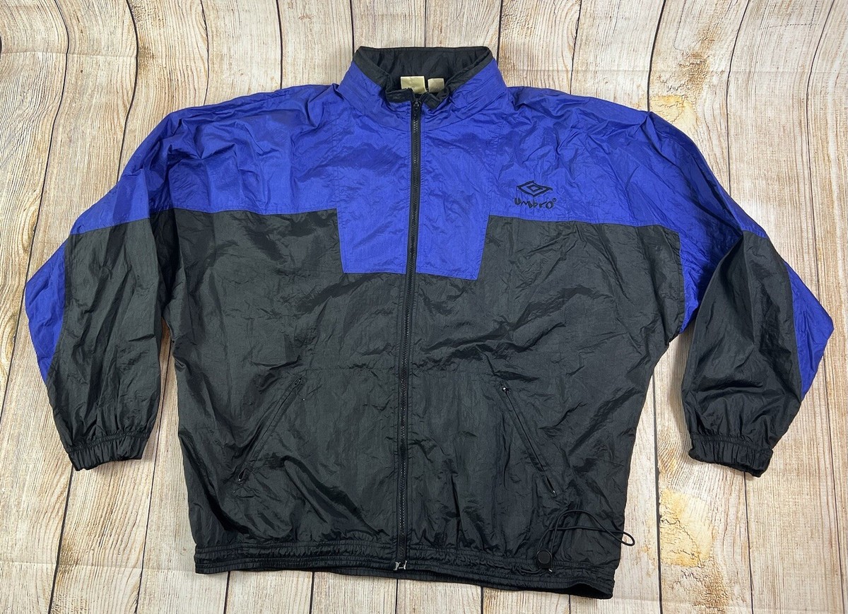 Vintage 90s Umbro Soccer Windbreaker Jacket Black Blue Size XL | eBay